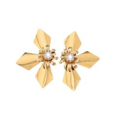 Chunky gold silver color metal flower earrings