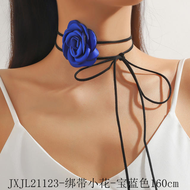 Summer fabric rose flower black choker necklace waist chain