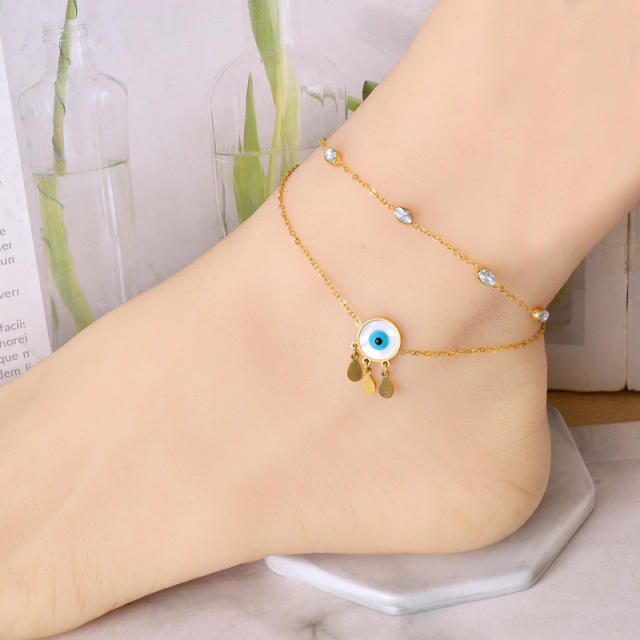 Spring design turquoise bead sun two layer stainless steel anklet