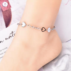 Korean fashion hot sale clover stainless steel anklet