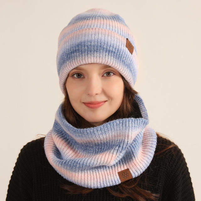 Occident fashion gradient color knitted beanie cap scarf set
