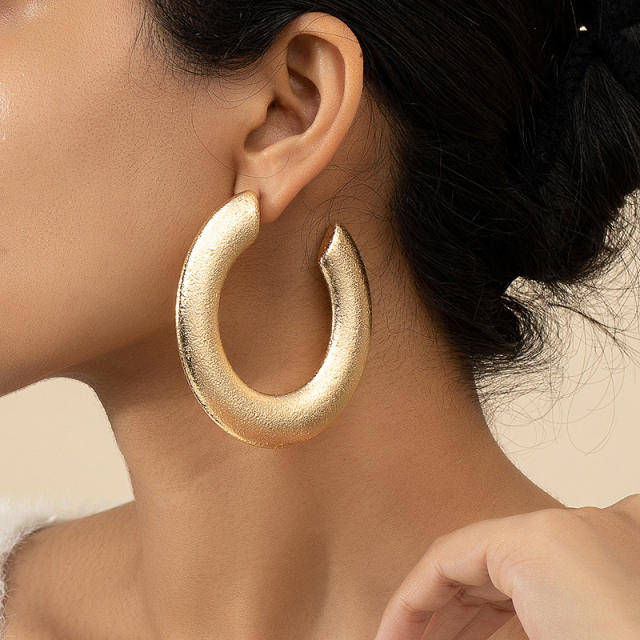 Chunky frosted design open hoop big earrings