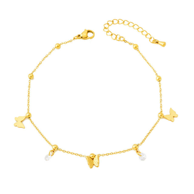 Hot sale frost butterfly stainless steel anklet