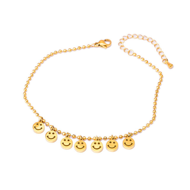 Funny smile face stainless steel anklet
