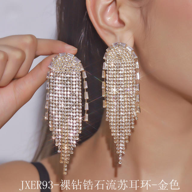 Luxury diamond tassel wedding bridal earrings