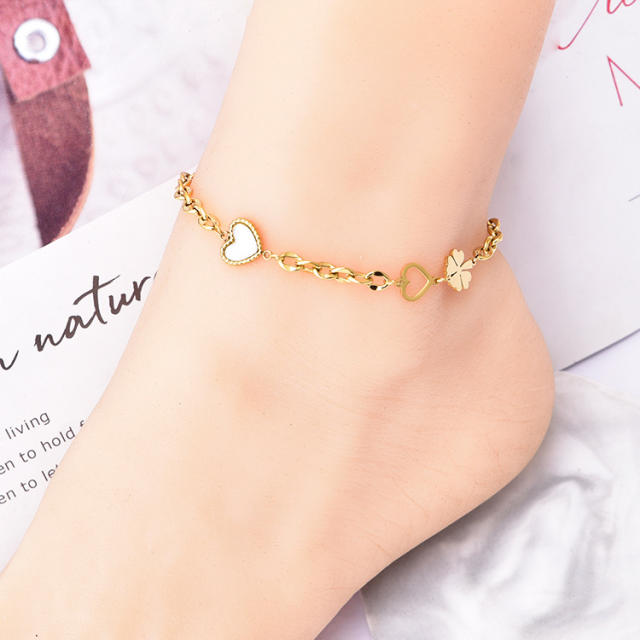 Korean fashion hot sale clover stainless steel anklet