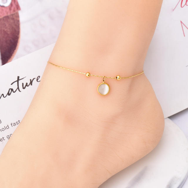 Chic opal stone charm stainless steel anklet