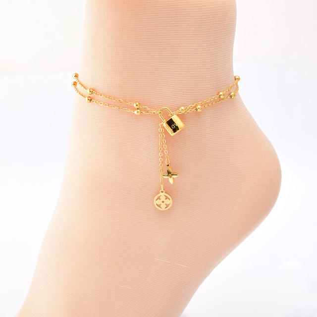 Korean fashion gold color stainless steel anklet