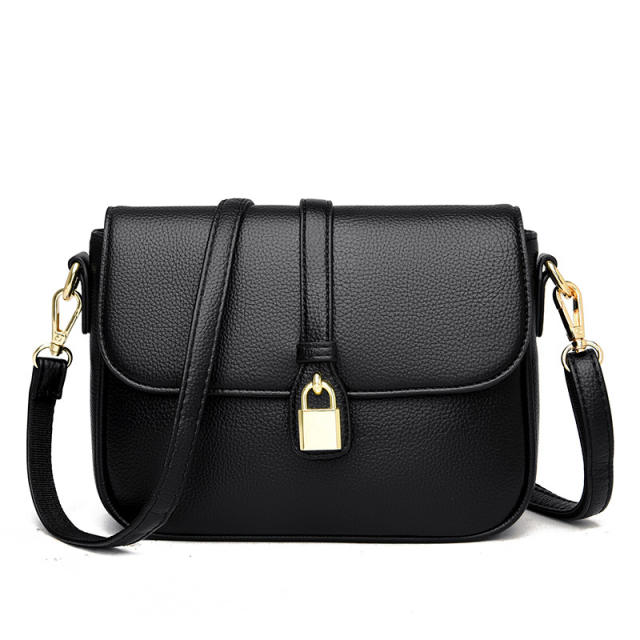 Korean fashion concise PU leather gold padlock women crossbody bag
