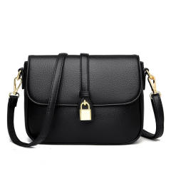 Korean fashion concise PU leather gold padlock women crossbody bag