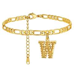 Hot sale cuban link chain initial letter charm stainless steel anklet