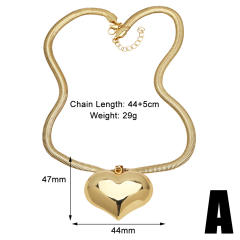 Hiphop chunky heart ball bead pendant gold plated copper necklace