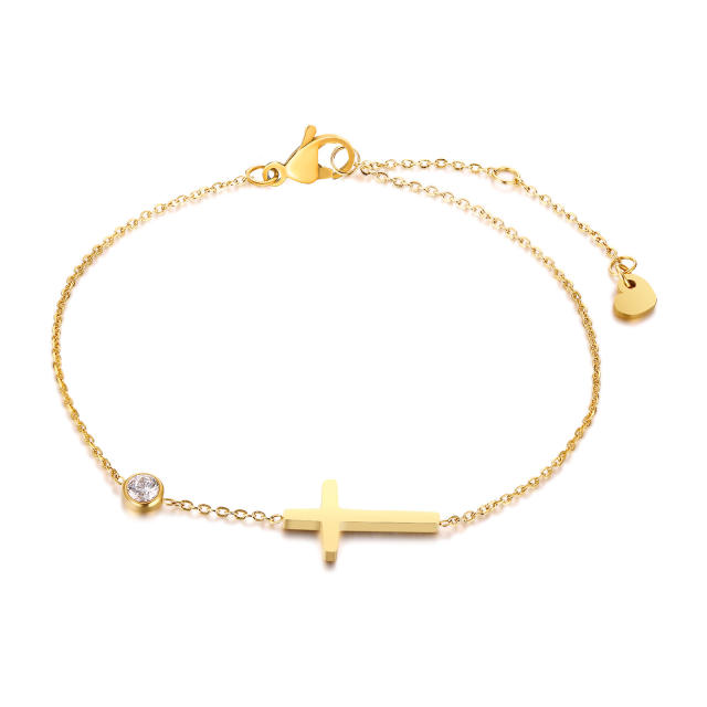 Easy match gold color crown cross stainless steel bracelet