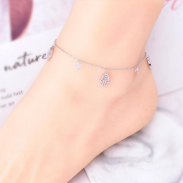Easy match hollow hasma hand stainless steel anklet