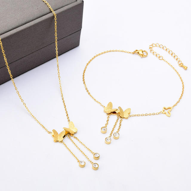 Korean fashion frosted butterfly stainless steel anklet