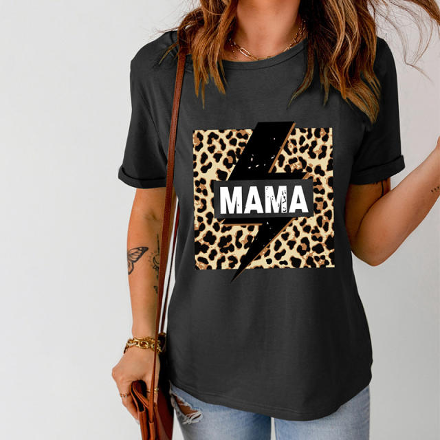 Summer leopard grain mama letter printing t shirt
