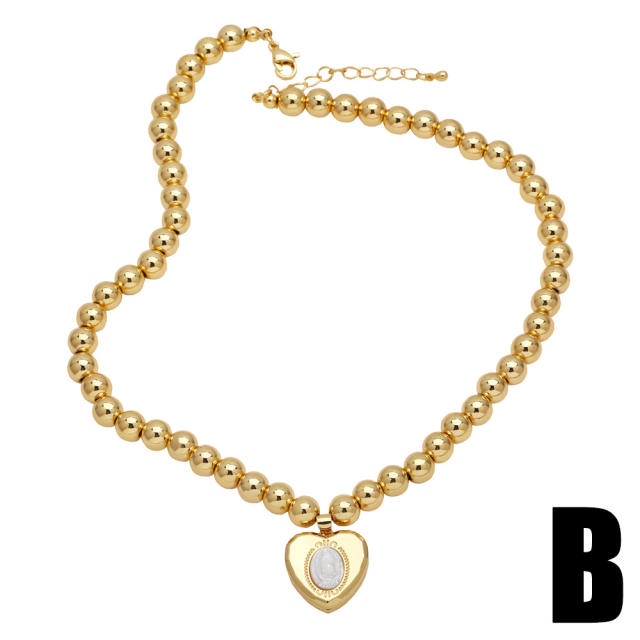 Hiphop chunky heart ball bead pendant gold plated copper necklace