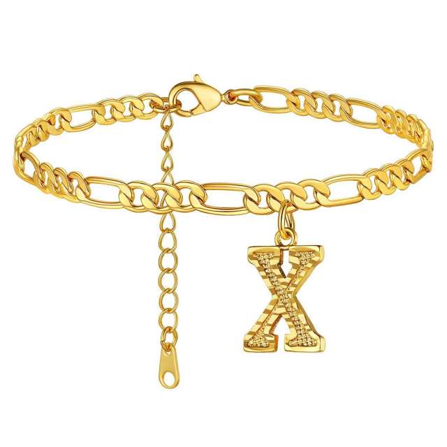 Hot sale cuban link chain initial letter charm stainless steel anklet