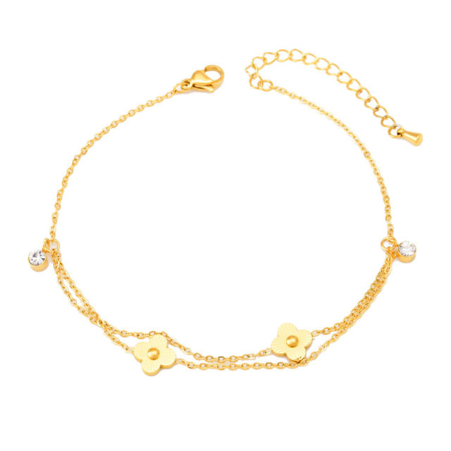 Korean fashion classic clover stainless steel anklet