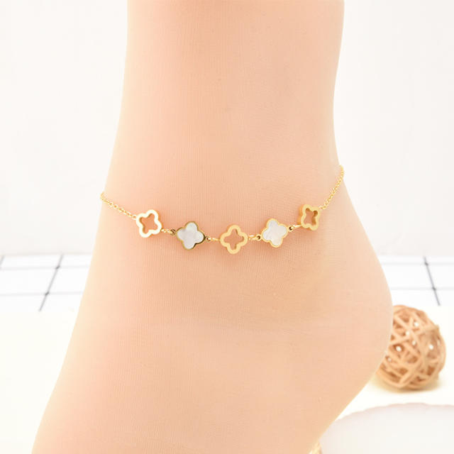 Summer hollow out clover stainless steel anklet