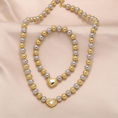 18KG chunky mix color ball bead heart gold plated copper necklace bracelet set