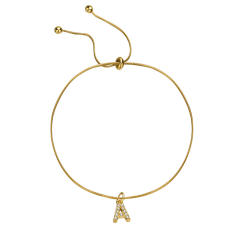 Diamond initial letter charm slide stainless steel anklet