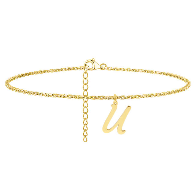Simple initial letter charm stainless steel anklet