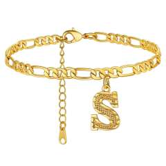 Hot sale cuban link chain initial letter charm stainless steel anklet