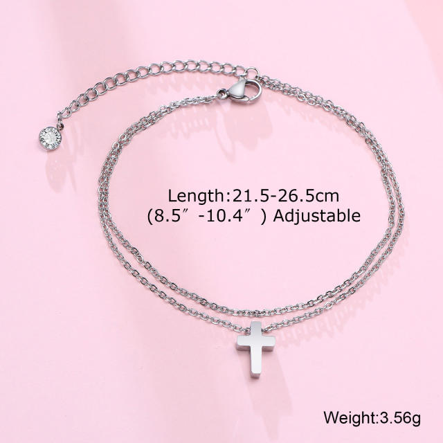 Dainty two layer cross stainless steel anklet