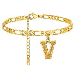 Hot sale cuban link chain initial letter charm stainless steel anklet