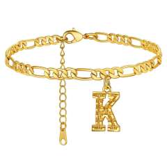 Hot sale cuban link chain initial letter charm stainless steel anklet