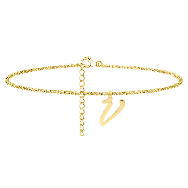 Simple initial letter charm stainless steel anklet