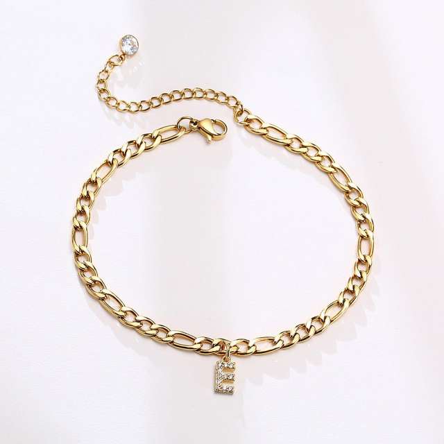 Initial letter charm figaro chain stainless steel anklet