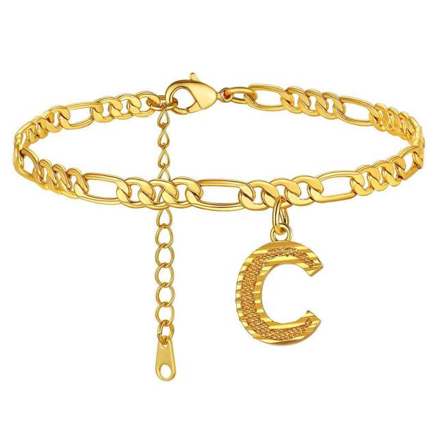 Hot sale cuban link chain initial letter charm stainless steel anklet
