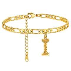 Hot sale cuban link chain initial letter charm stainless steel anklet