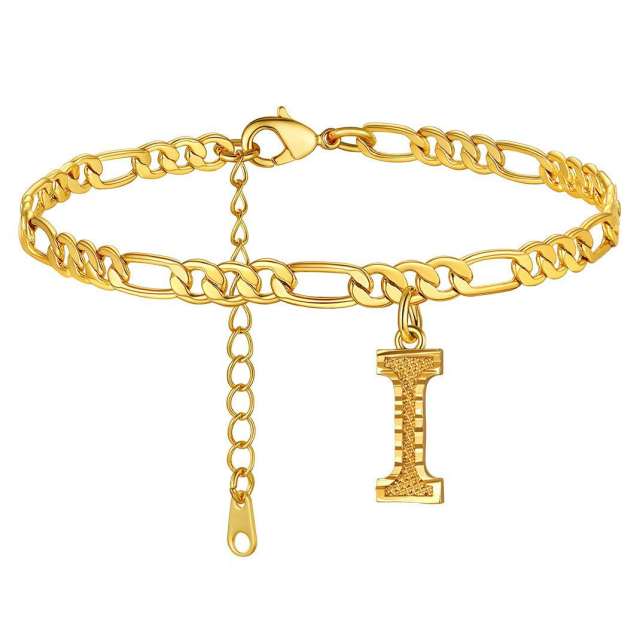 Hot sale cuban link chain initial letter charm stainless steel anklet