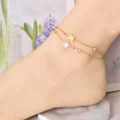 Summer delicate two layer heart flower stainless steel anklet