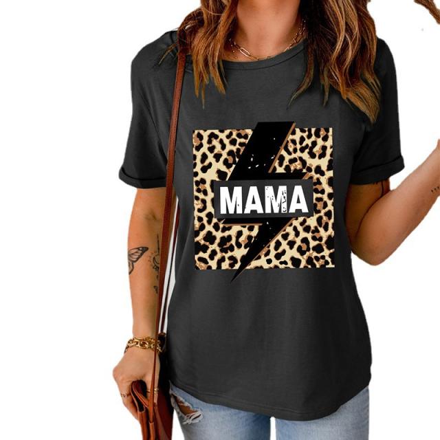 Summer leopard grain mama letter printing t shirt