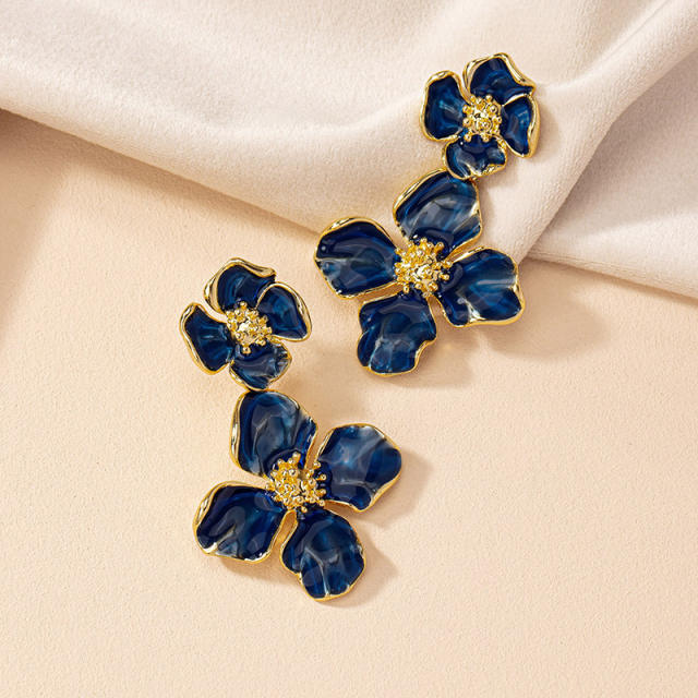 Summer color enamel bloom flower dangle earrings alloy earrings