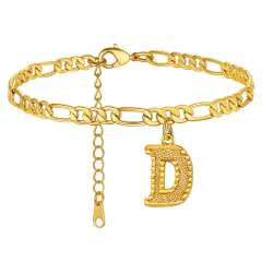 Hot sale cuban link chain initial letter charm stainless steel anklet