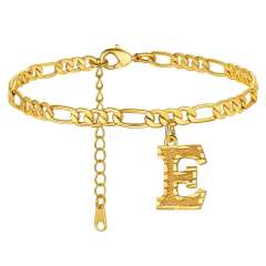 Hot sale cuban link chain initial letter charm stainless steel anklet