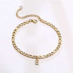 Initial letter charm figaro chain stainless steel anklet