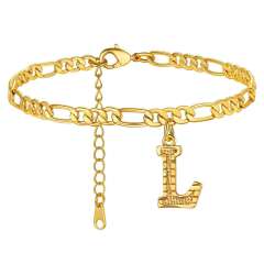Hot sale cuban link chain initial letter charm stainless steel anklet