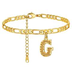 Hot sale cuban link chain initial letter charm stainless steel anklet