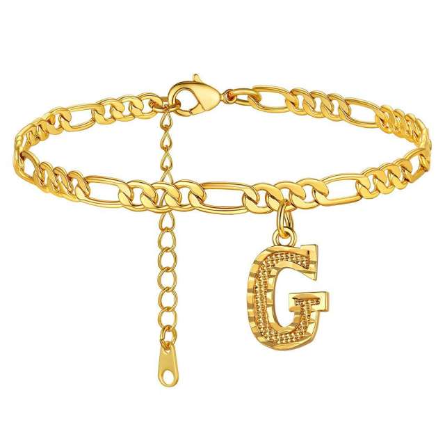 Hot sale cuban link chain initial letter charm stainless steel anklet