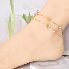 Summer delicate two layer heart flower stainless steel anklet