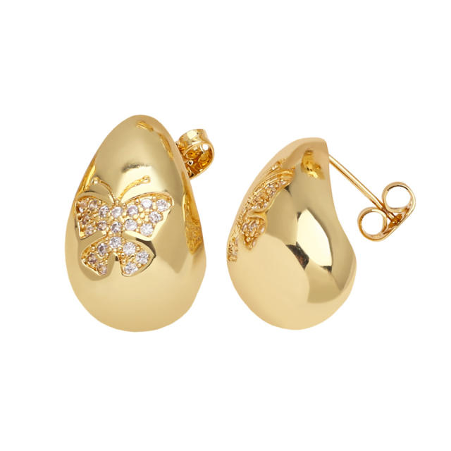 Hot sale colorful diamond heart water drop gold plated copper earrings