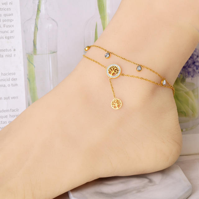 Beach design gold color two layer stainless steel anklet