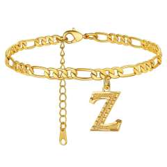 Hot sale cuban link chain initial letter charm stainless steel anklet