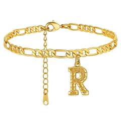 Hot sale cuban link chain initial letter charm stainless steel anklet